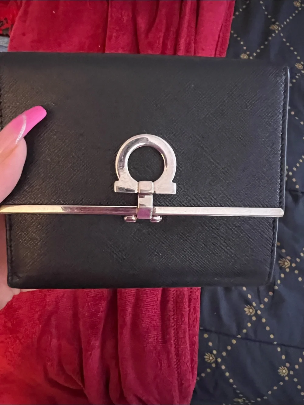 Salvatore Ferragamo Black Saffiano Leather Bifold Card Wallet